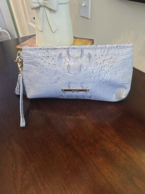 Brahmin Kayla Wristlet With Tassel Croc-Embossed Chambray Blue
